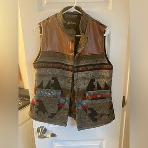 Southwestern print fleece and leather vest